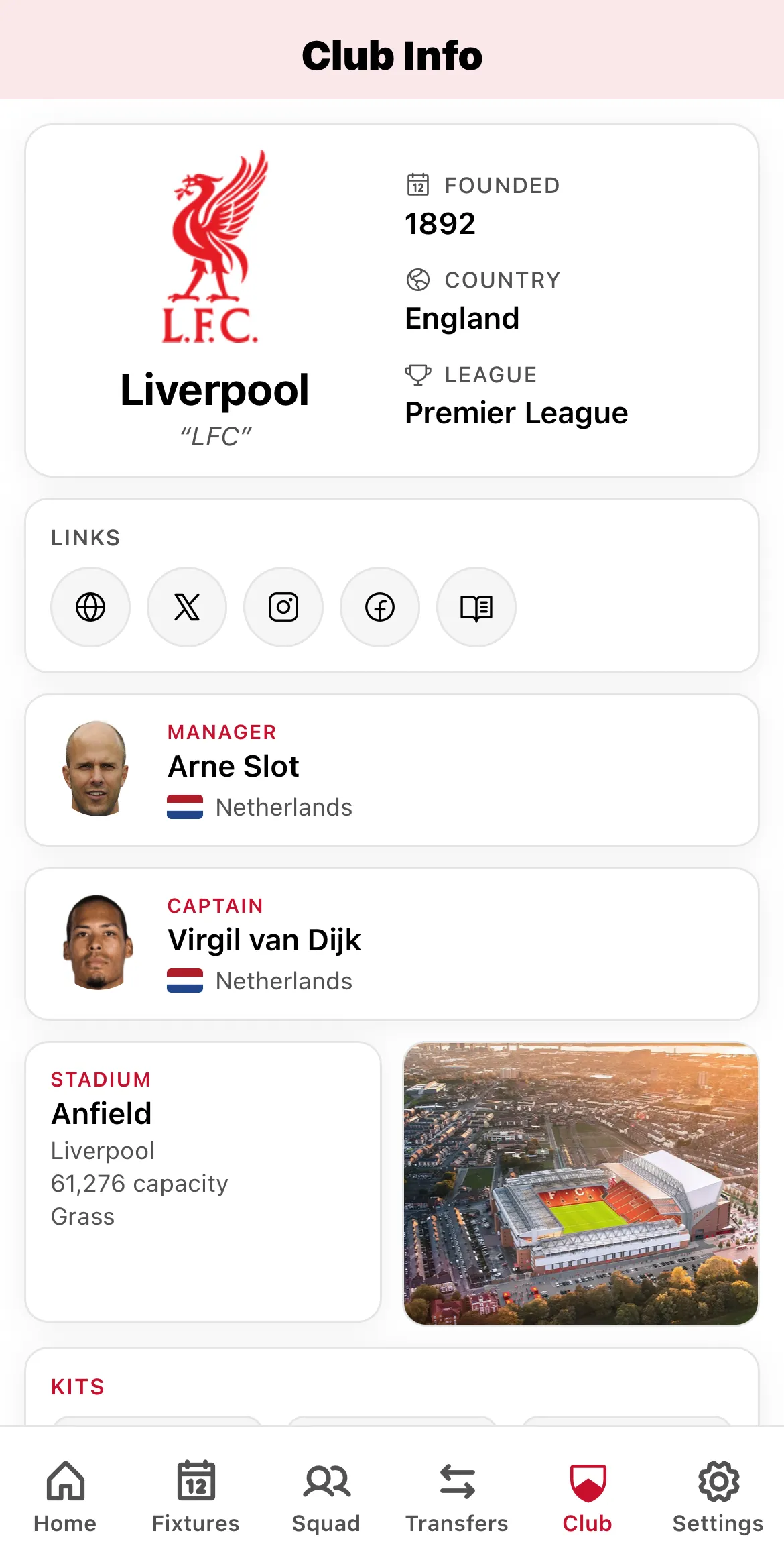 Premier League standings table with club position, points, goal difference, and form guide