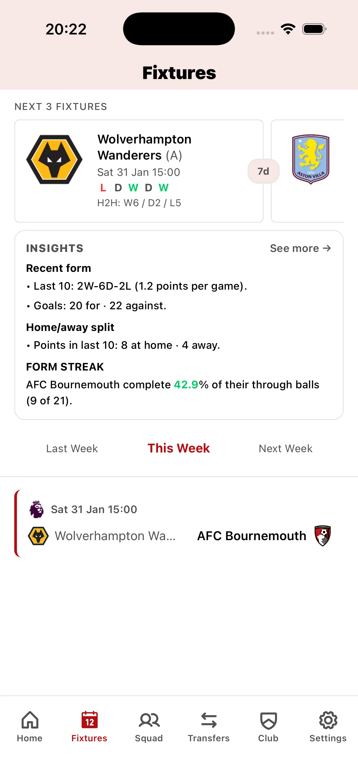 AFC Bournemouth fixture calendar showing Premier League matches, kickoff times, and TV broadcast schedules