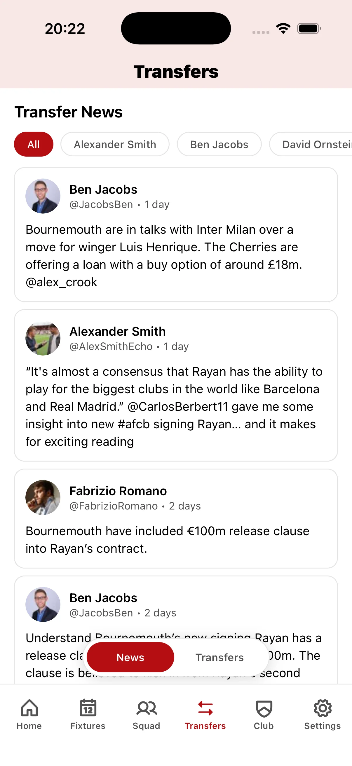 AFC Bournemouth transfer window updates with completed signings, reliable rumours from tier 1 journalists, and contract news