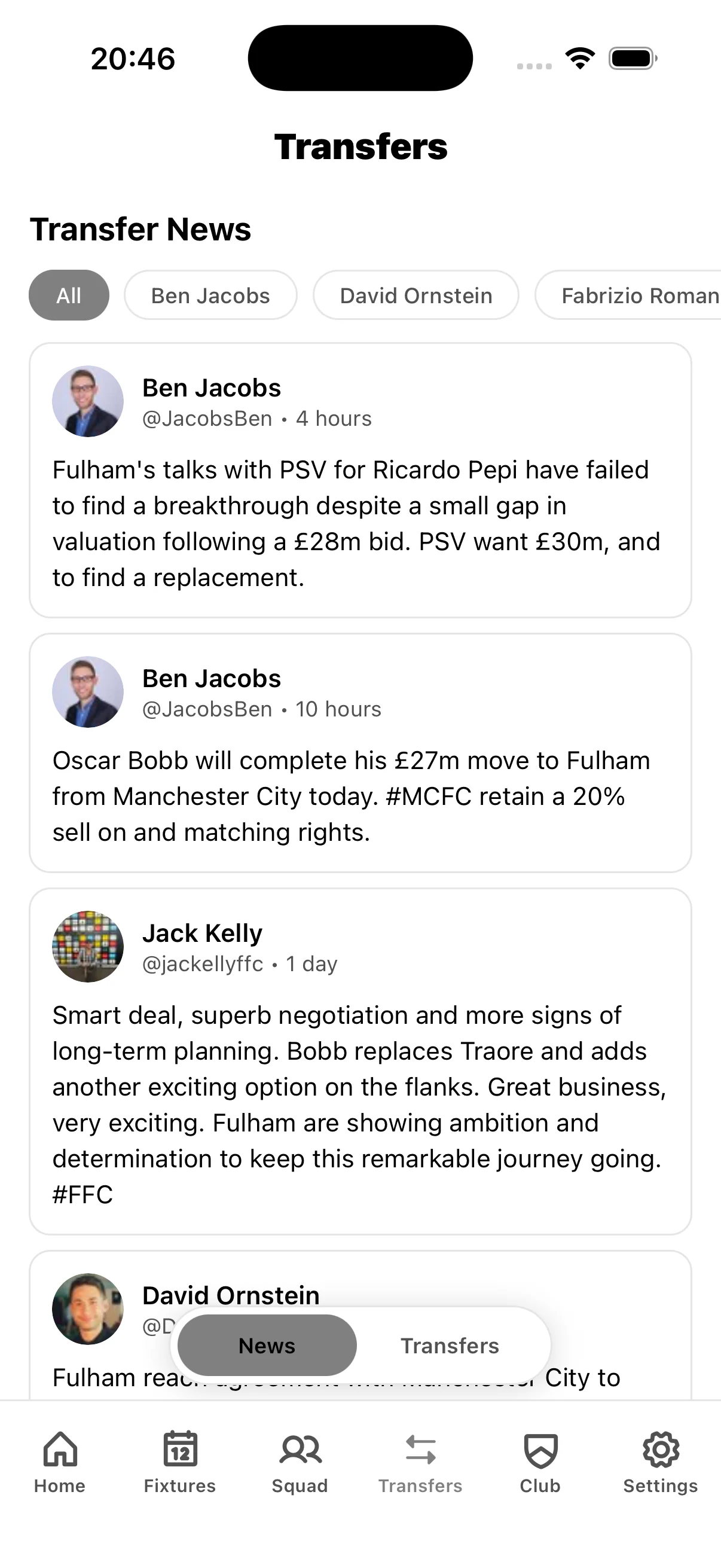 Fulham transfer window updates with completed signings, reliable rumours from tier 1 journalists, and contract news