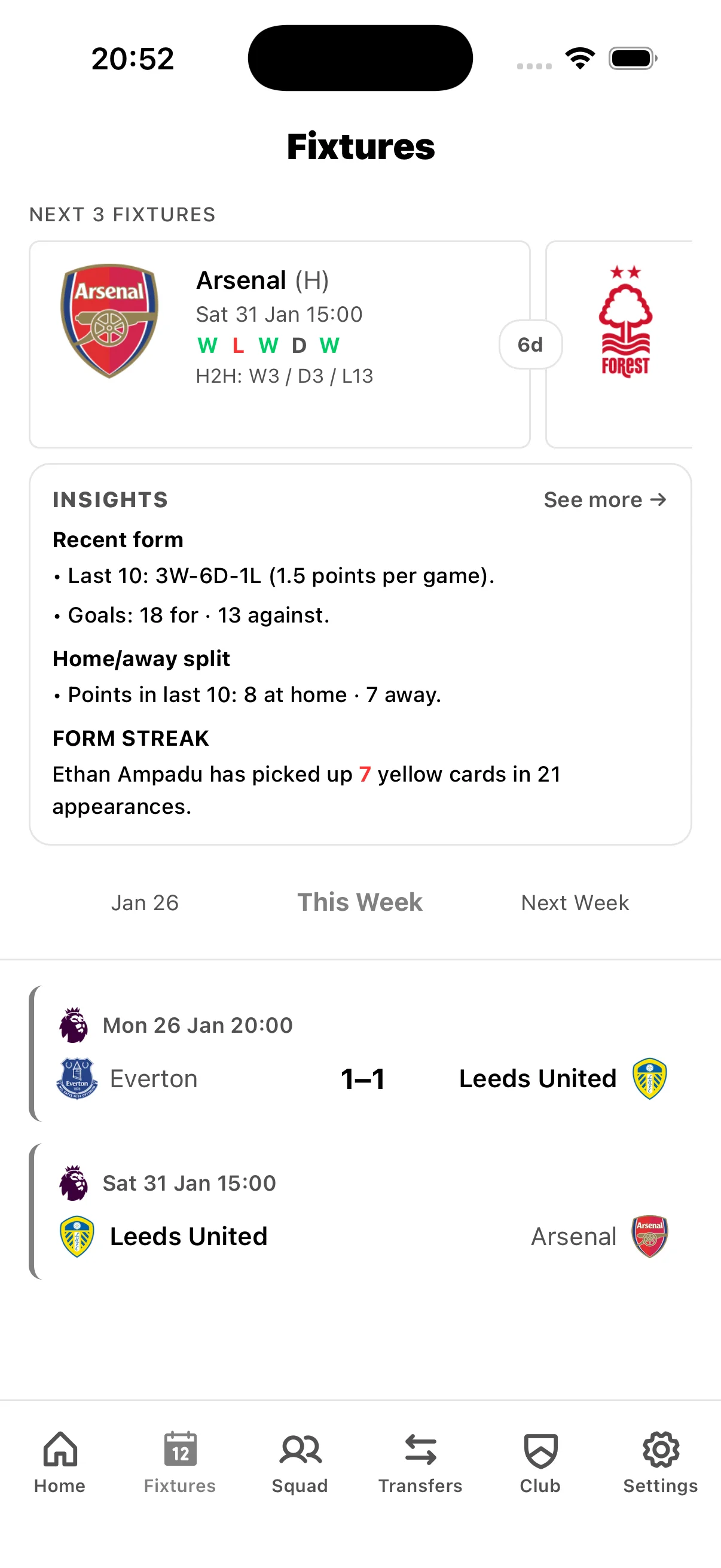 Leeds United fixture calendar showing Premier League matches, kickoff times, and TV broadcast schedules