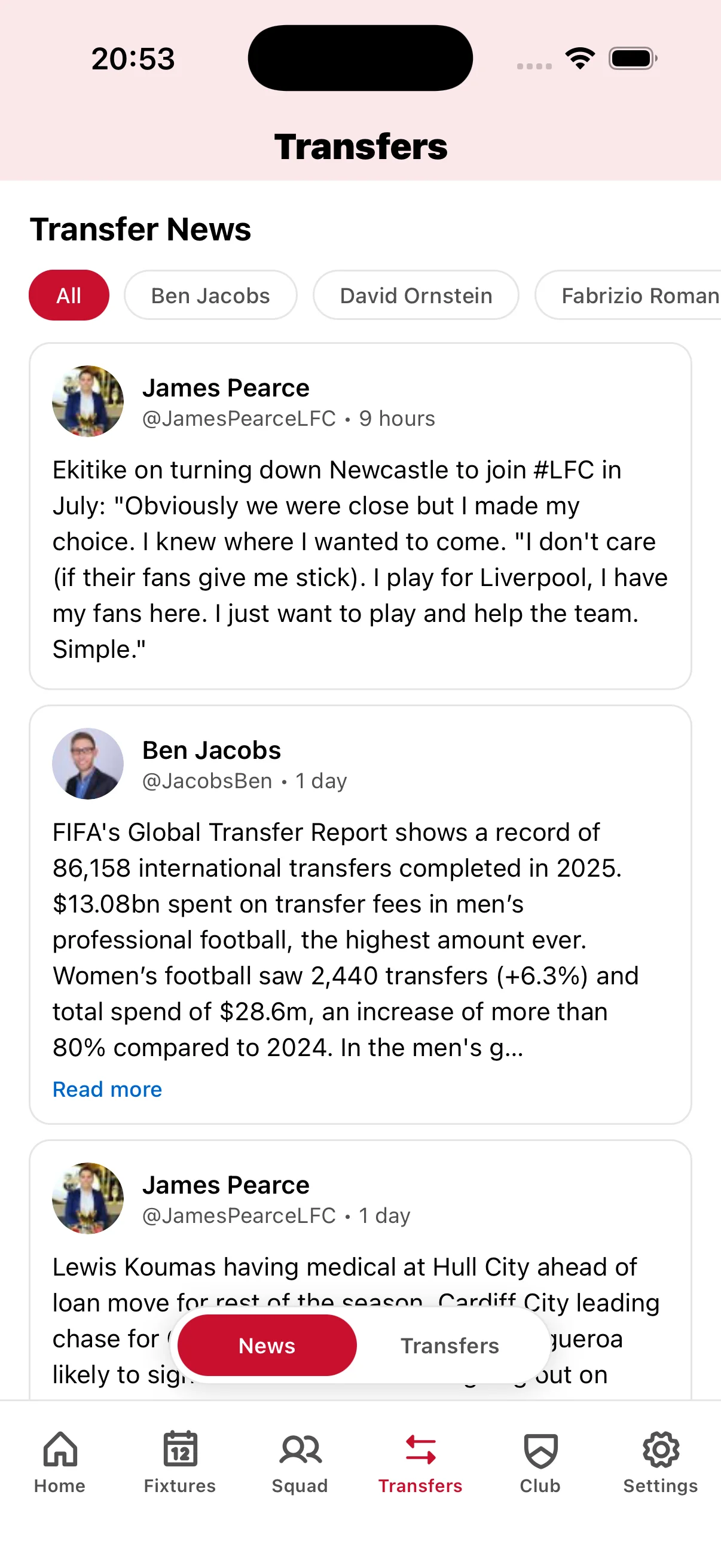 Liverpool transfer window updates with completed signings, reliable rumours from tier 1 journalists, and contract news