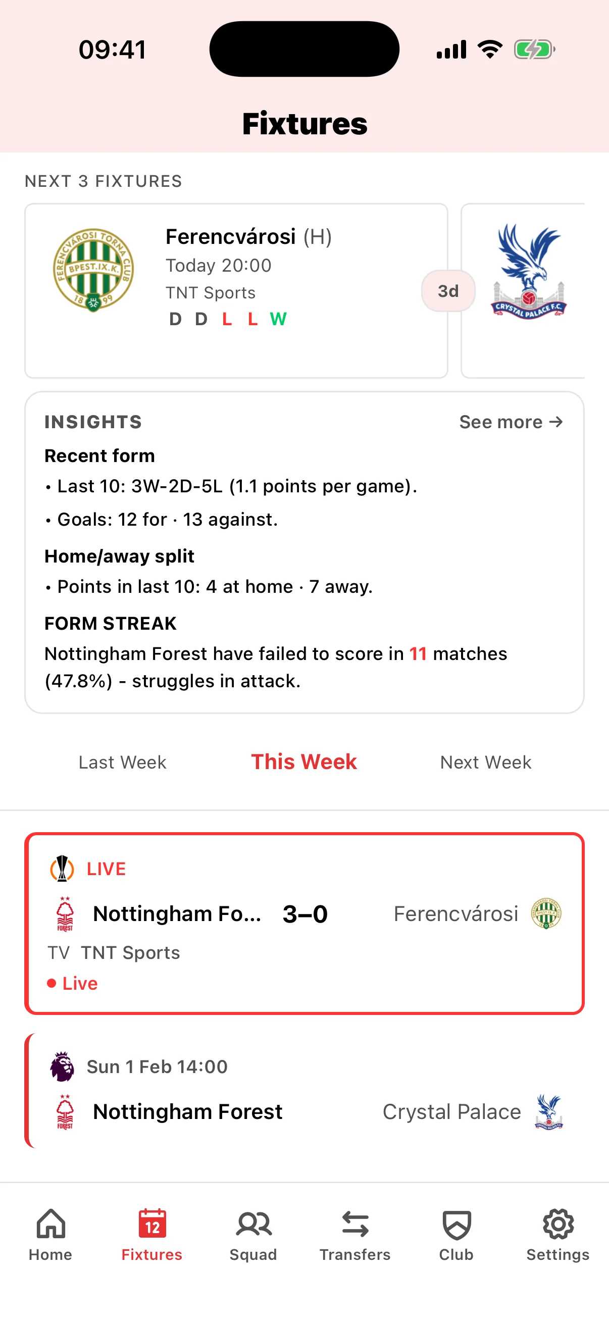 Nottingham Forest fixture calendar showing Premier League matches, kickoff times, and TV broadcast schedules