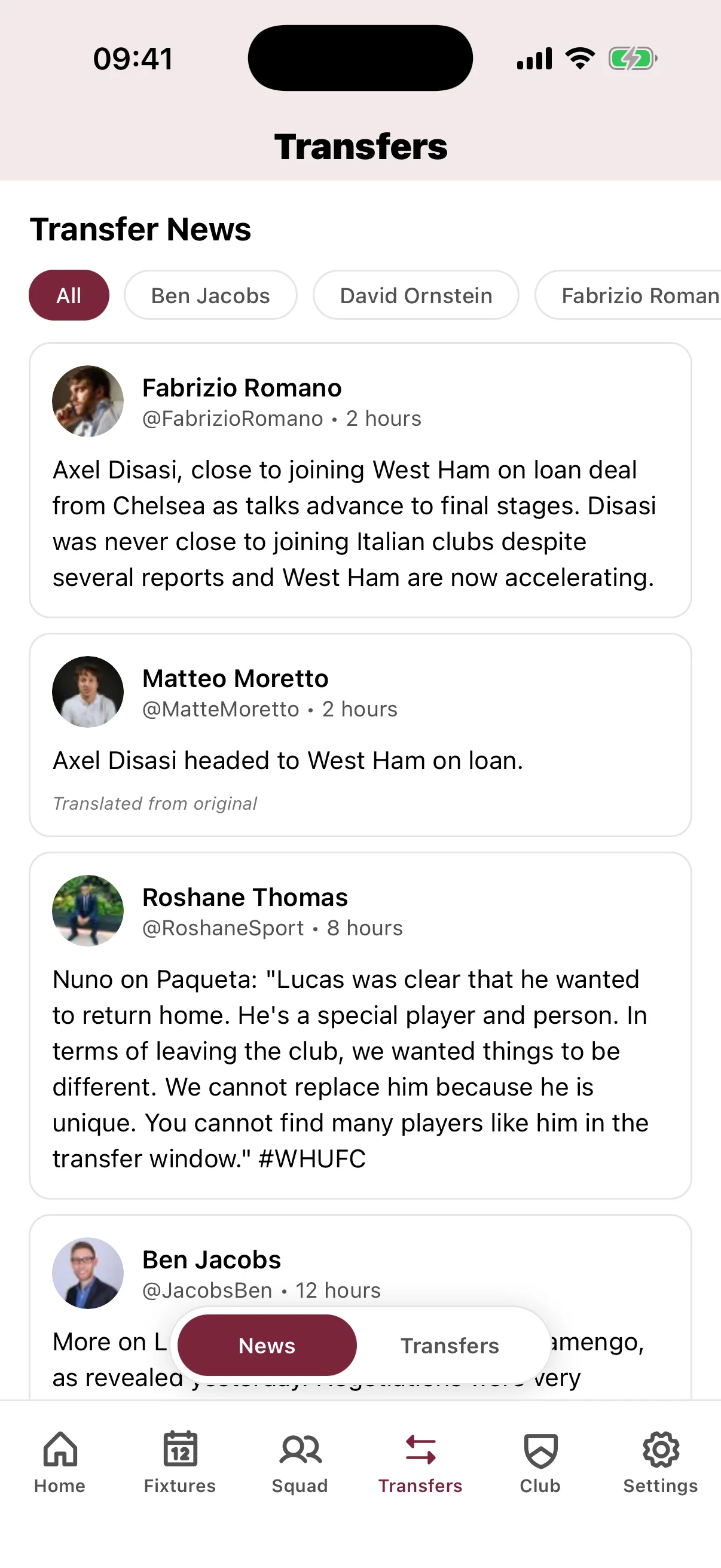 West Ham United transfer window updates with completed signings, reliable rumours from tier 1 journalists, and contract news