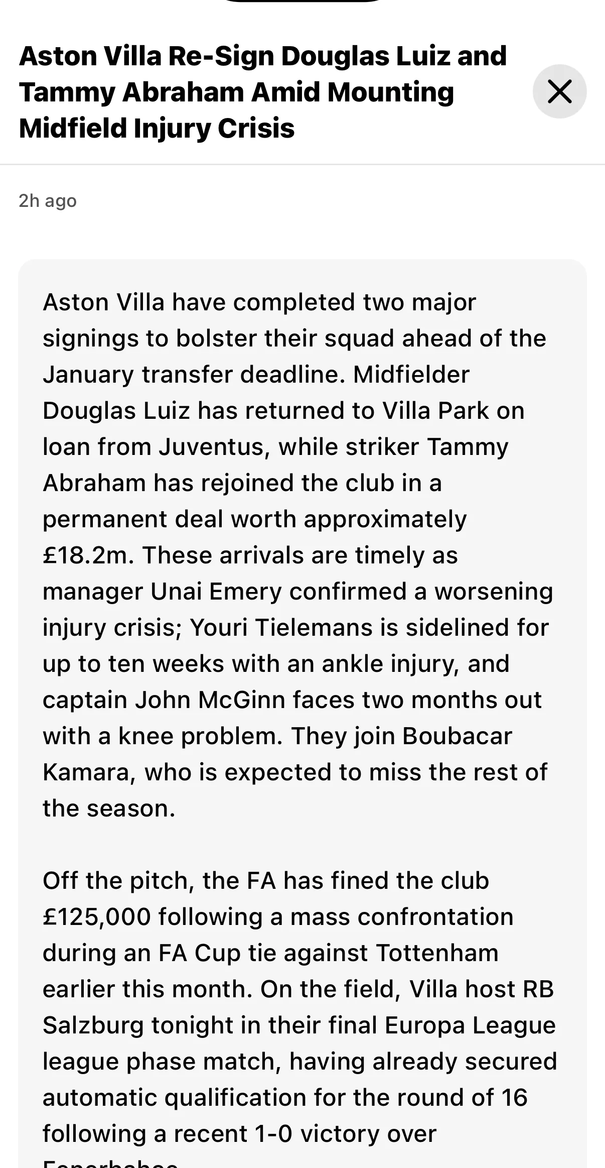 Premier League club news feed with transfer updates, match reports, and team announcements